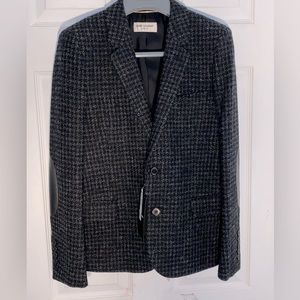 Saint Laurent blazer size 4 wool and silk with leather patches
